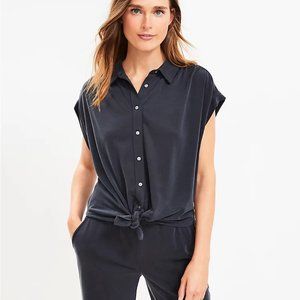 EUC LOFT Lou & Grey Sandwashed Black Tie Front Shirt